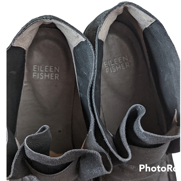Eileen Fisher Shoes Women's Sz 7.5 Black Suede Wedge Platform Slip On - Picture 7 of 12